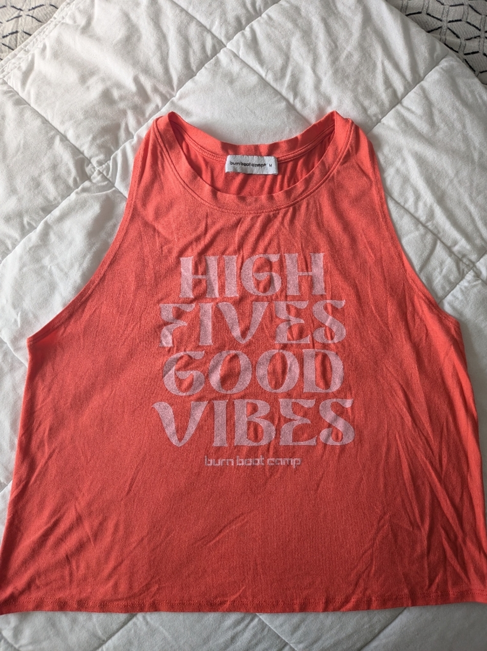 Burn Boot Camp - Coral Graphic Tank Top - High Fives Good Vibes